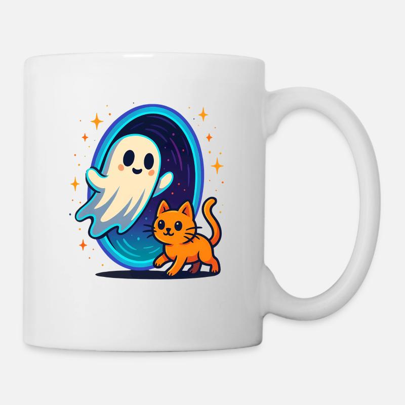 Chat fantôme à travers le portail stellaire - Mug blanc - blanc