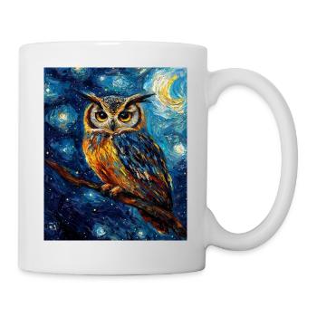 hibou oiseau style van gogh nuit étoilée - Mug blanc - blanc - Droite