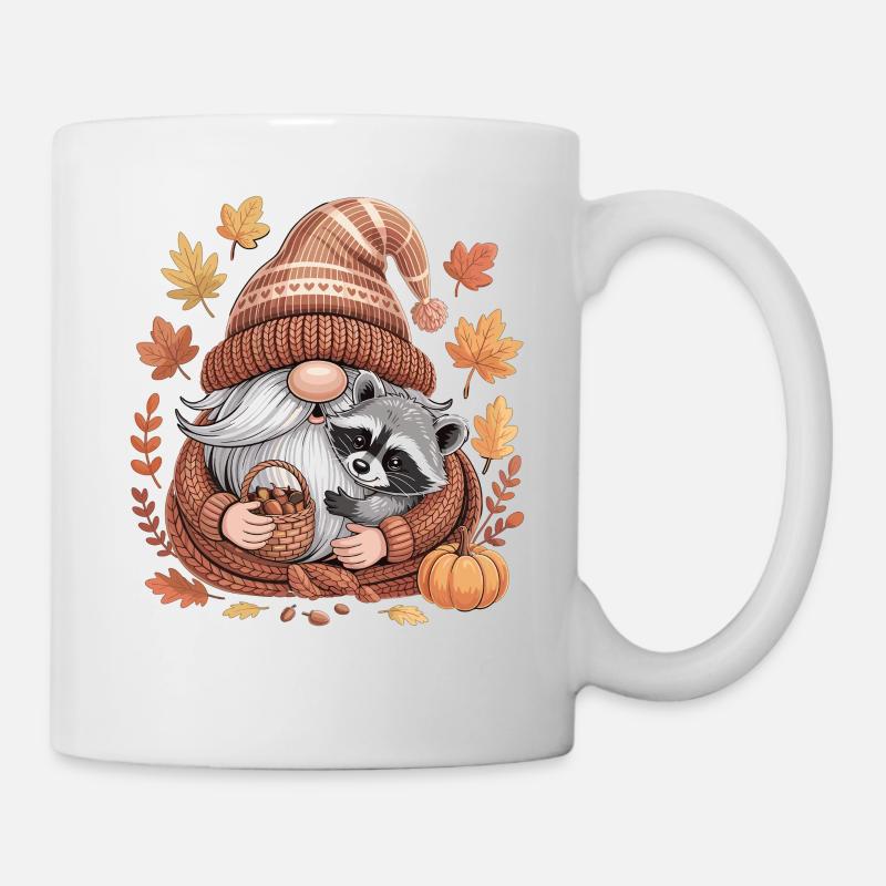 Herbst Wichtel Shirt mit Waschbär und Eicheln - Tasse - Weiß