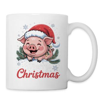 Christmas T-shirt with cute pig in Santa hat - Mug - white - Right