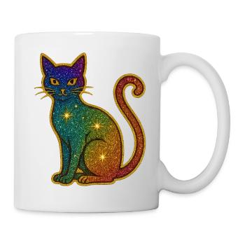 Regenbogen Glitzer Katze zu Halloween - Tasse - Weiß - Rechts