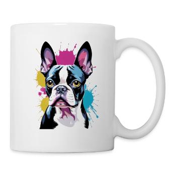 Portrait d’art coloré du Boston Terrier - Mug blanc - blanc - Droite