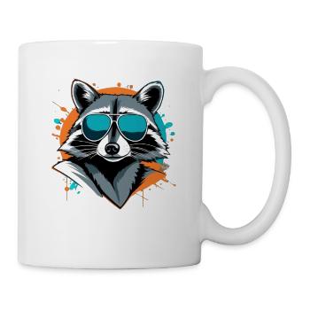 Raccoon with sunglasses street style - Mug - white - Right