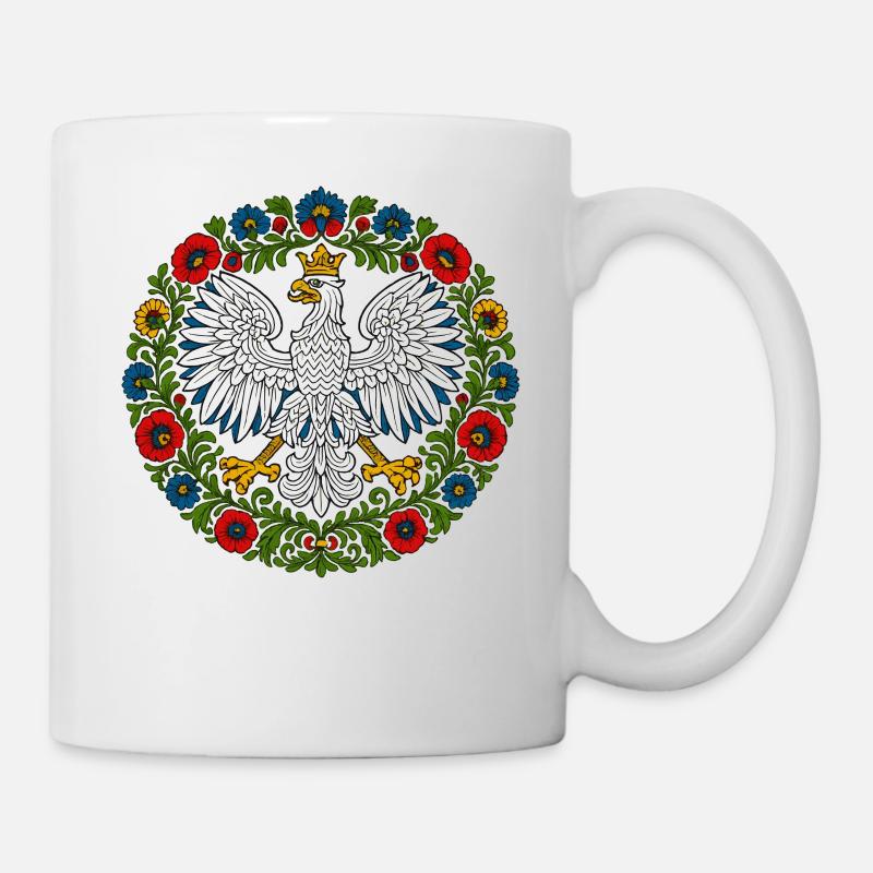 Polish Eagle Folk Art Floral Emblem - Mug - white