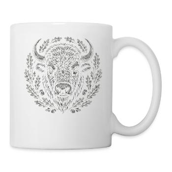 Europäischer Bison mit Eichenkranz Kunst - Tasse - Weiß - Rechts