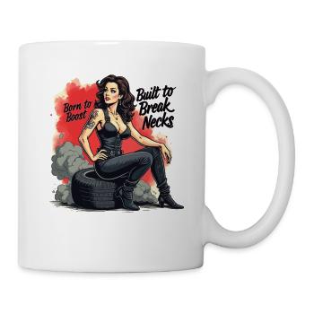Tuned for Trouble – Retro Auto Girl Design - Tasse - Weiß - Rechts