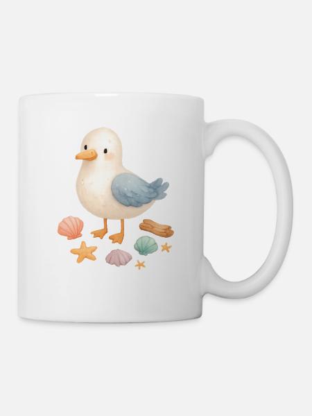 Möwe Strand Muscheln Maritim Küste - Tasse - Weiß