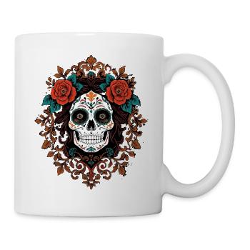 Floral Sugar Skull Embellished illustration - Mug - white - Right