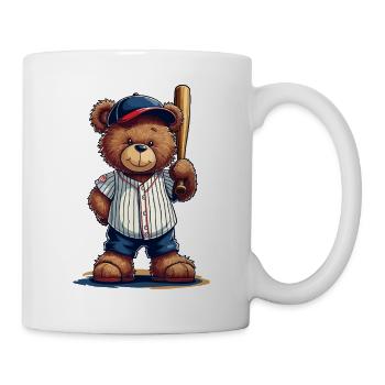 Teddy bear baseball hero on bat - Mug - white - Right