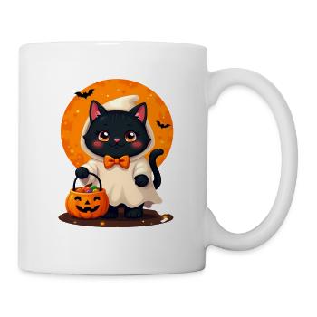 Chat d’Halloween avec citrouille d’Halloween - Mug blanc - blanc - Droite