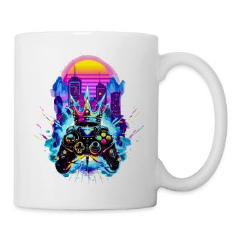 Gaming King Retrowave Controller Neon 80s City - Mug - white - Right