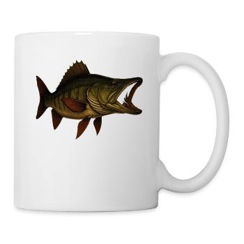 Detaillierter Hecht Fisch Illustration - Tasse - Weiß - Rechts