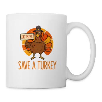 Sauver Une Dinde Manger Pizza Drôle Thanksgiving Hommes Wom - Mug blanc - blanc - Droite