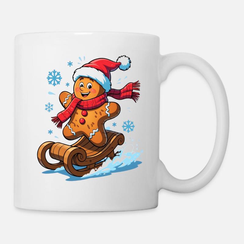 Lebkuchenmann auf dem Schlitten - Tasse - Weiß