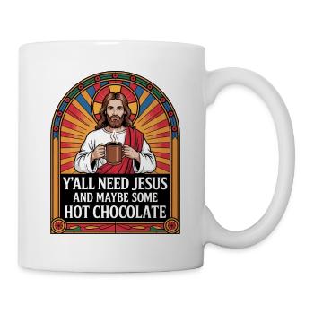 Jesus mit Kaffee und Kakao - Tasse - Weiß - Rechts