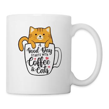 Une bonne journée commence avec du café et des chats - Mug blanc - blanc - Droite