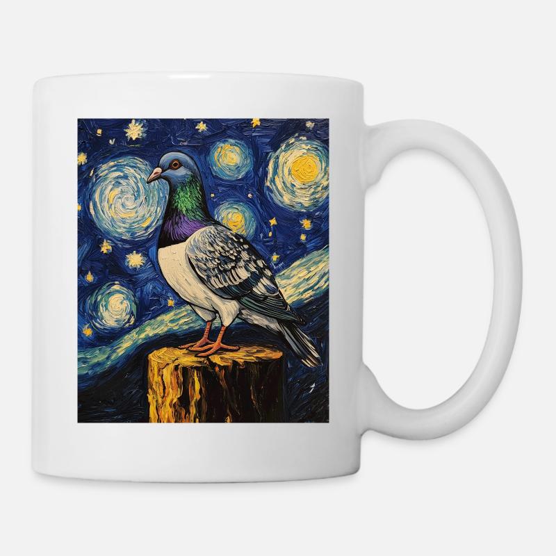 Taube Vogel Van Gogh Style Starry Night - Tasse - Weiß