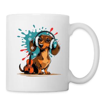 Teckel de musique d’hiver avec casque - Mug blanc - blanc - Droite