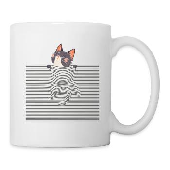 Curious Cat – Funny Optical Line Art - Tasse - Weiß - Rechts