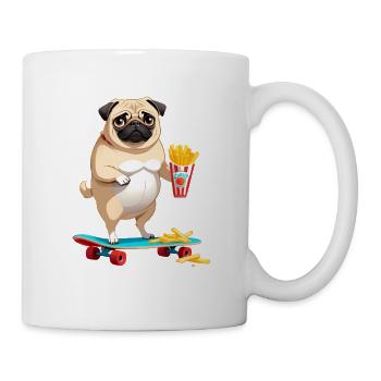 Carlin sur planche à roulettes avec frites - Mug blanc - blanc - Droite