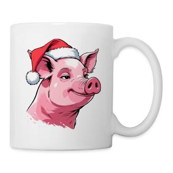 Schweinchen im Santa Hut - Tasse - Weiß - Rechts