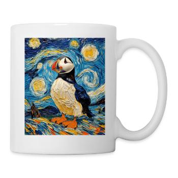 Papageientaucher Vogel Van Gogh Style Starry Night - Tasse - Weiß - Rechts