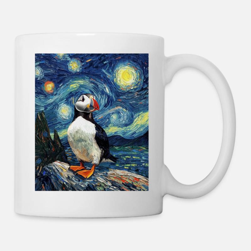 Papageientaucher Vogel Van Gogh Style Starry Night - Tasse - Weiß