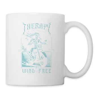 Therapie ist teuer Wind ist kostenlos Biker Schädel - Tasse - Weiß - Rechts
