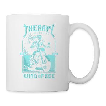 Therapie ist teuer Wind ist kostenlos Biker Schädel - Tasse - Weiß - Rechts