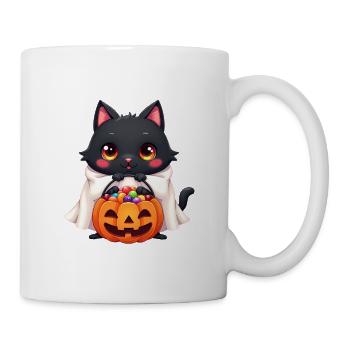 Halloween Katze mit Halloween Kürbis - Tasse - Weiß - Rechts