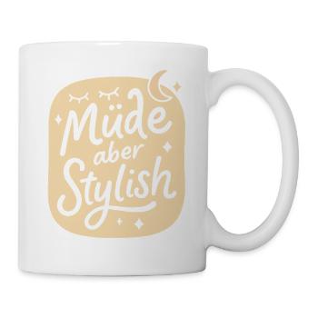 Tired but stylish – Funny design for morning grouches - Mug - white - Right