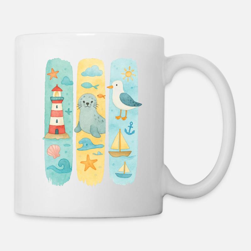 Maritim Leuchtturm Robbe Möwe Küste - Tasse - Weiß