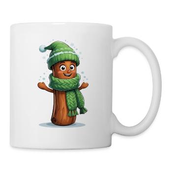 Fröhlicher Winterholzstamm mit Schal - Tasse - Weiß - Rechts