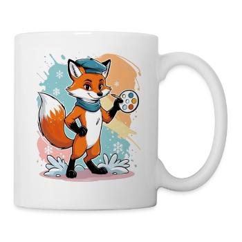 Fuchs Künstler mit Farbpalette - Tasse - Weiß - Rechts