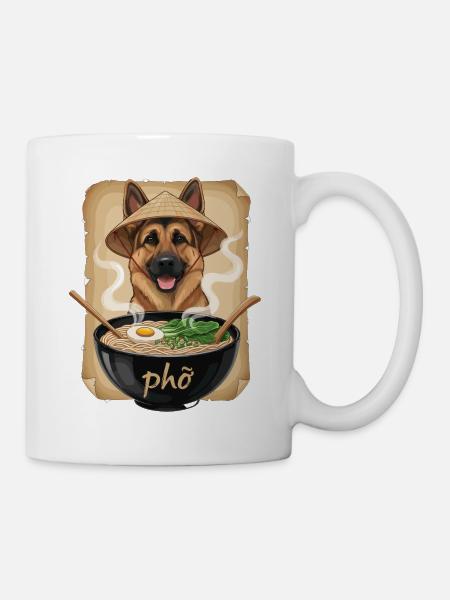 Phở Hund im Bambushut - Tasse - Weiß