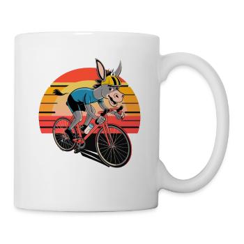 Drôle âne cycliste coucher de soleil - Mug blanc - blanc - Droite