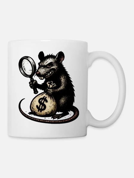Ratte mit Lupe und Geldsack - Tasse - Weiß