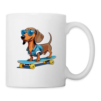 Skaterhund im Denim mit Sonnenbrille - Tasse - Weiß - Rechts