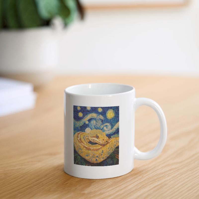 Serpent Python Style Van Gogh Nuit étoilée Mug blanc