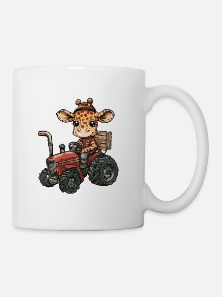 Giraffe Traktor Farmer - Tasse - Weiß