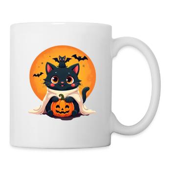Halloween Katze mit Halloween Kürbis - Tasse - Weiß - Rechts