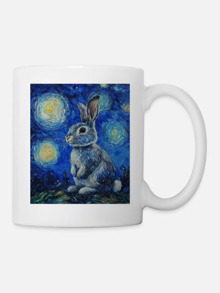 Hase Kaninchen Häschen Van Gogh Style Starry Night - Tasse - Weiß