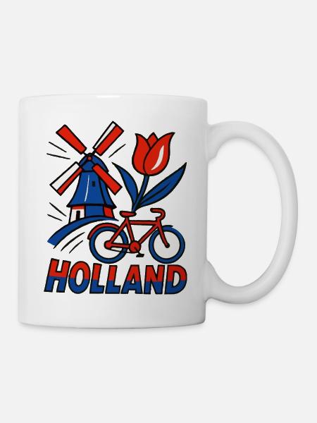 Holland Windmühle Tulpenfahrrad - Tasse - Weiß