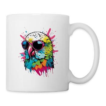 Bunter Wellensittich mit Sonnenbrillen Splatter - Tasse - Weiß - Rechts