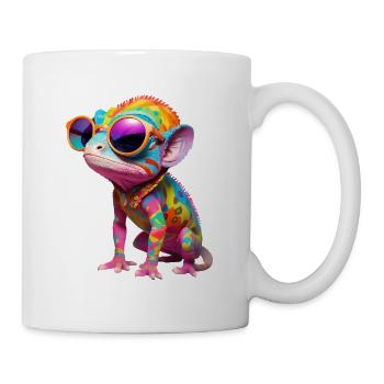 Buntes Chameleon mit Sonnenbrille - Tasse - Weiß - Rechts