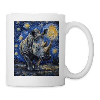 Nashorn Rhino Van Gogh Style Starry Night - Mug - white - Right