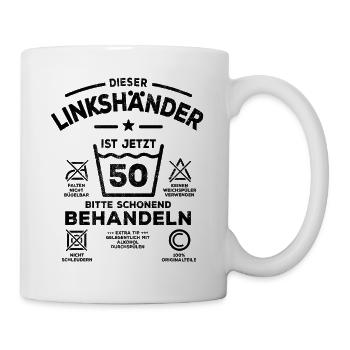 Linkshänder Schonend behandeln - 50. Geburtstag - Tasse - Weiß - Rechts