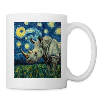 Nashorn Rhino Van Gogh Style Starry Night - Mug - white - Right