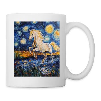 Cheval Chevaux Cavalier Style Van Gogh Nuit étoilée - Mug blanc - blanc - Droite