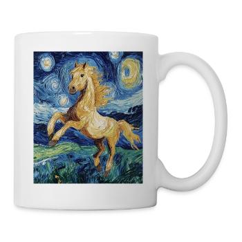 Cheval Chevaux Cavalier Style Van Gogh Nuit étoilée - Mug blanc - blanc - Droite